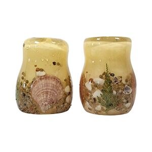 Vintage Resin Seashell Bathroom Set Toothbrush Holder Tumbler Amber Coastal 2pc